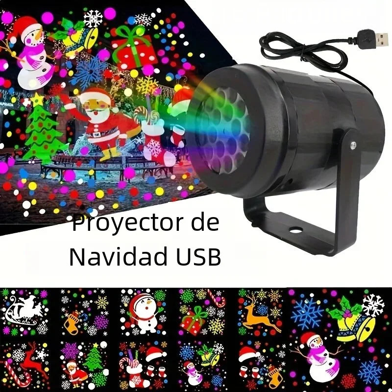 Proyector de Navidad giratorio USB con 16 escenas navideñas